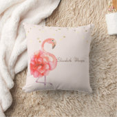 ピンクフラミンゴフラワー、金ゴールド紙吹雪 クッション (ブランケット)