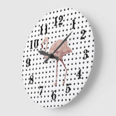 ピンクフラミンゴフロリダバ絵画ード水玉模様 ラージ壁時計 (傾斜)