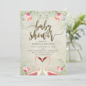 ピンクフラミンゴフローラのモダンベビーシャワー招待 招待状 (スタンド正面)