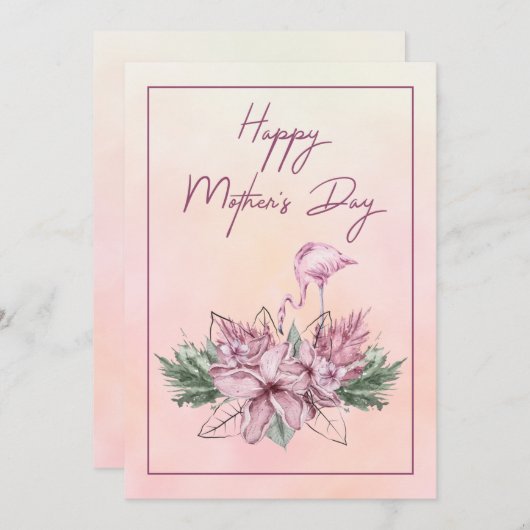 ピンクフラミンゴフローラハッピーマザーズデイカード シーズンカード (正面/裏面)
