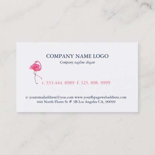ピンクフラミンゴブルーとピンクタイポグラフィ 名刺 (裏面)