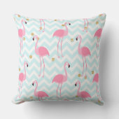 ピンクフラミンゴブルーシェブロンストライプ模様 クッション (正面)
