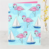 ピンクフラミンゴブルーセーリングボー名門私立校風のト カード (黄色い花)