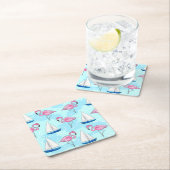 ピンクフラミンゴブルーセーリングボー名門私立校風のト スクエアペーパーコースター (インサイチュ)