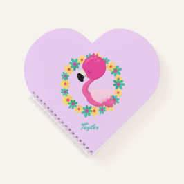 ピンクフラミンゴブルー&イエローフローラリース ノートブック