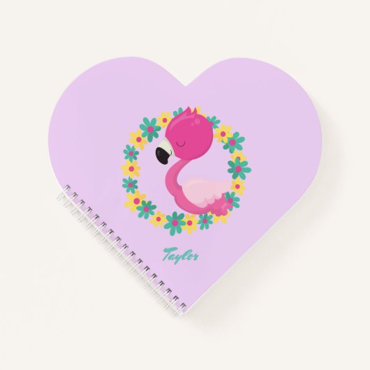 ピンクフラミンゴブルー&イエローフローラリース ノートブック (正面)