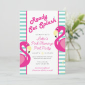 ピンクフラミンゴプールパーティー誕生日招待状 招待状 (スタンド正面)