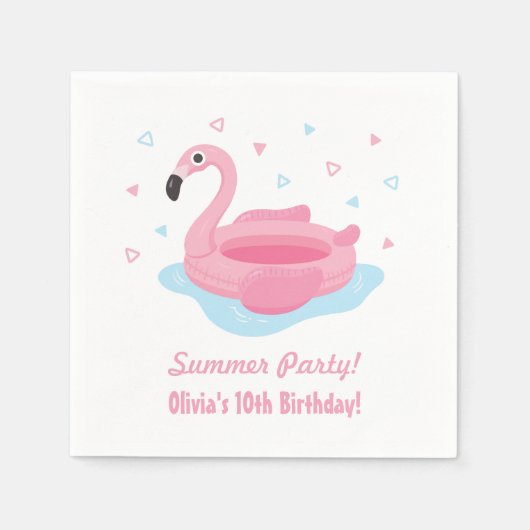 ピンクフラミンゴプール浮体夏のパーティー用品 スタンダードカクテルナプキン (正面)