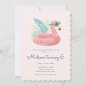 ピンクフラミンゴプール誕生日パーティー 招待状 (正面)