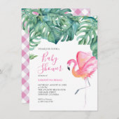 ピンクフラミンゴベビーシャワー招待状 (正面/裏面)