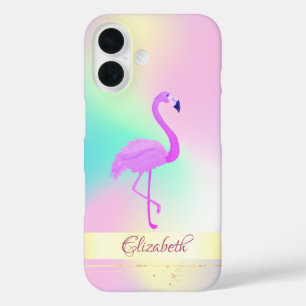 ピンクフラミンゴホログラフィックオンブレ iPhone 16ケース
