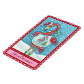 ピンクフラミンゴホワイトクリスマススノーグローブマグネット マグネット (左側)