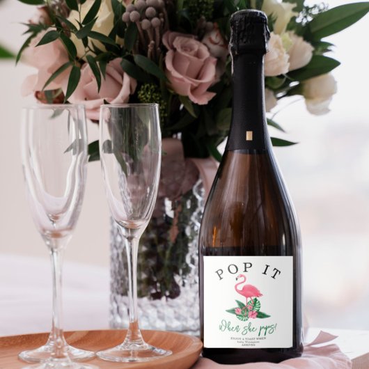 ピンクフラミンゴポップ・アートの – それ!彼女がポップ! スパークリングワインラベル