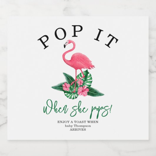 ピンクフラミンゴポップ・アートの – それ!彼女がポップ! スパークリングワインラベル (シングルラベル)