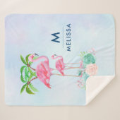 ピンクフラミンゴママ&パームツリーズベビー シェルパブランケット (正面(横))