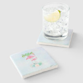 ピンクフラミンゴママ&パームツリーズベビー ストーンコースター (横)