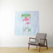 ピンクフラミンゴママ&パームツリーズベビー タペストリー (インサイチュ)