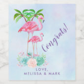 ピンクフラミンゴママ&パームツリーズベビー ワインラベル (シングルラベル)