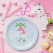 ピンクフラミンゴママ&ベビー ペーパープレート (パーティー)