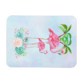 ピンクフラミンゴママ&ベビー、ヤシの木 マグネット (横)