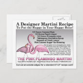 ピンクフラミンゴマルティーニレシピカード葉書 ポストカード (正面/裏面)