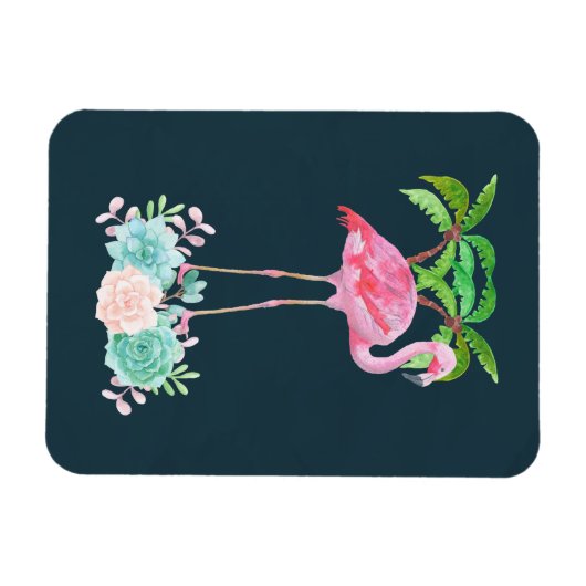 ピンクフラミンゴヤシの木とフローラ マグネット (横)