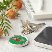 ピンクフラミンゴラブデザイン – プレミアムラウンドキーチェーン キーホルダー (側面)