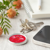 ピンクフラミンゴラブデザイン – プレミアムラウンドキーチェーン キーホルダー (側面)