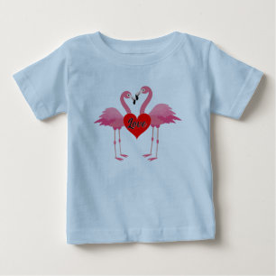 ピンクフラミンゴラブデザイン-ベビー素晴らしジャージーT-Shi ベビーTシャツ