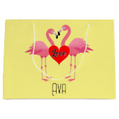 ピンクフラミンゴラブデザイン-抱き枕 – 大 ラージペーパーバッグ (正面)