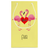 ピンクフラミンゴラブデザイン-抱き枕 – 小 スモールペーパーバッグ (裏面)