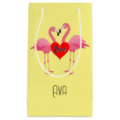 ピンクフラミンゴラブデザイン-抱き枕 – 小 スモールペーパーバッグ (正面)