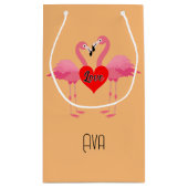 ピンクフラミンゴラブデザイン-抱き枕 – 小 スモールペーパーバッグ (裏面)