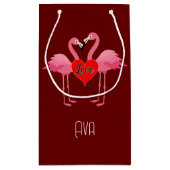 ピンクフラミンゴラブデザイン-抱き枕 – 小 スモールペーパーバッグ (裏面)