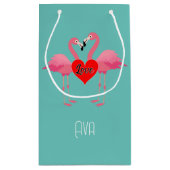 ピンクフラミンゴラブデザイン-抱き枕 – 小 スモールペーパーバッグ (裏面)