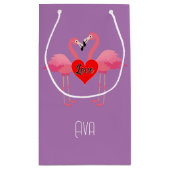 ピンクフラミンゴラブデザイン-抱き枕 – 小 スモールペーパーバッグ (裏面)