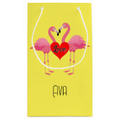 ピンクフラミンゴラブデザイン-抱き枕 – 小 スモールペーパーバッグ (裏面)