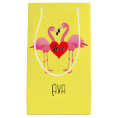 ピンクフラミンゴラブデザイン-抱き枕 – 小 スモールペーパーバッグ (正面)