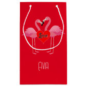 ピンクフラミンゴラブデザイン-抱き枕 – 小 スモールペーパーバッグ (裏面)