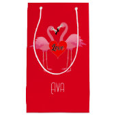 ピンクフラミンゴラブデザイン-抱き枕 – 小 スモールペーパーバッグ (正面)