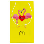 ピンクフラミンゴラブデザイン-抱き枕 – 小 スモールペーパーバッグ (裏面)