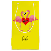 ピンクフラミンゴラブデザイン-抱き枕 – 小 スモールペーパーバッグ (正面)