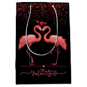 ピンクフラミンゴラブ – Valentine Be ミディアムペーパーバッグ (正面)