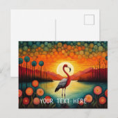 ピンクフラミンゴレイクサンセットカラフルフローラ ポストカード (正面/裏面)
