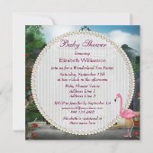 ピンクフラミンゴワンダーランドティーパーティーベビーシャワー 招待状 (裏面)