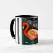 ピンクフラミンゴ写真白黒ストライプ達引用文 マグカップ (正面左)