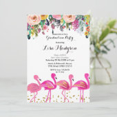 ピンクフラミンゴ卒業パーティー招待状 招待状 (スタンド正面)