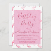 ピンクフラミンゴ夏の任意の年齢誕生日パーティー 招待状 (正面)
