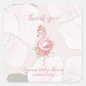 ピンクフラミンゴ女の子の赤ちゃんシャワーありがとう スクエアシール (正面)