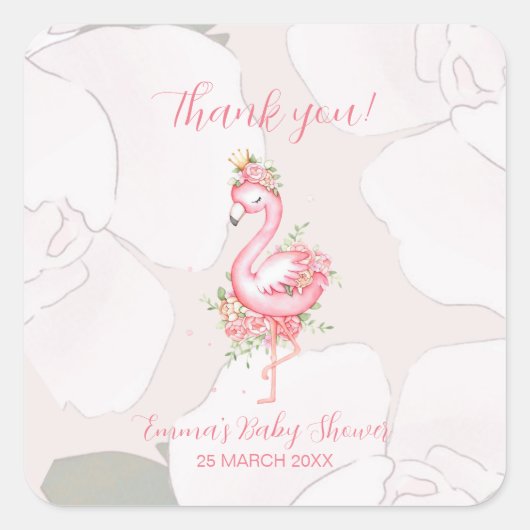 ピンクフラミンゴ女の子の赤ちゃんシャワーありがとう スクエアシール (正面)